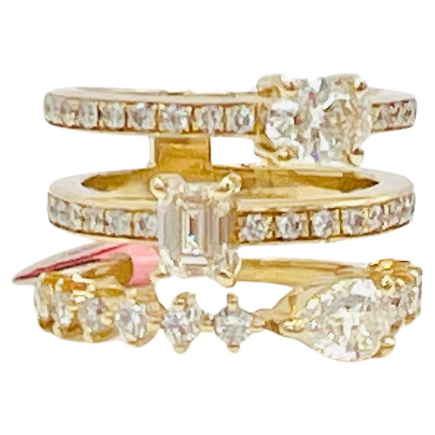 GIA Mix Shape White Diamond Ring in 18K Yellow Gold