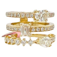 GIA Mix Shape White Diamond Ring in 18K Yellow Gold