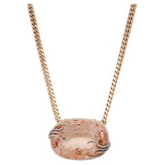 GIA Morganite and White Diamond Necklace in 14k Rose Gold