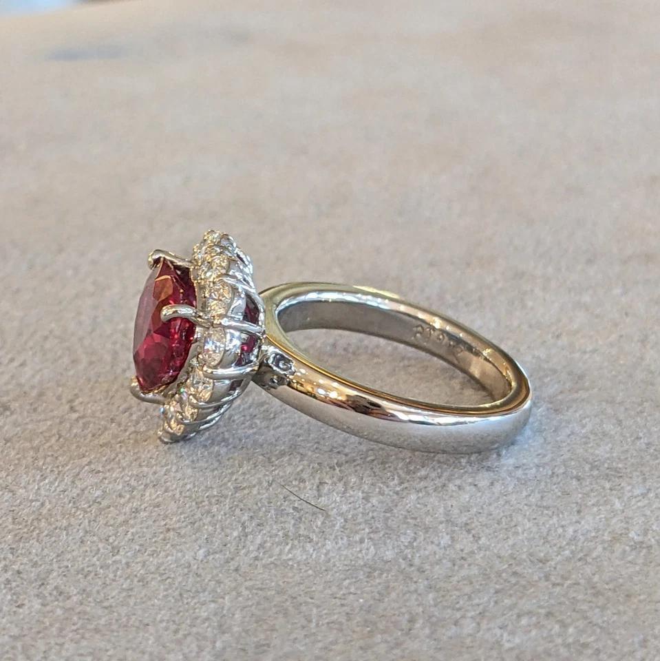 Women's GIA Mozambique Unheated Heart Shaped Ruby and Diamond Ring in Platinum For Sale
