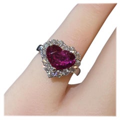 GIA Mozambique Unheated Heart Shaped Ruby and Diamond Ring in Platinum