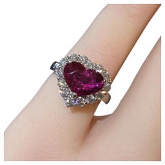 GIA Mozambique Unheated Heart Shaped Ruby and Diamond Ring in Platinum
