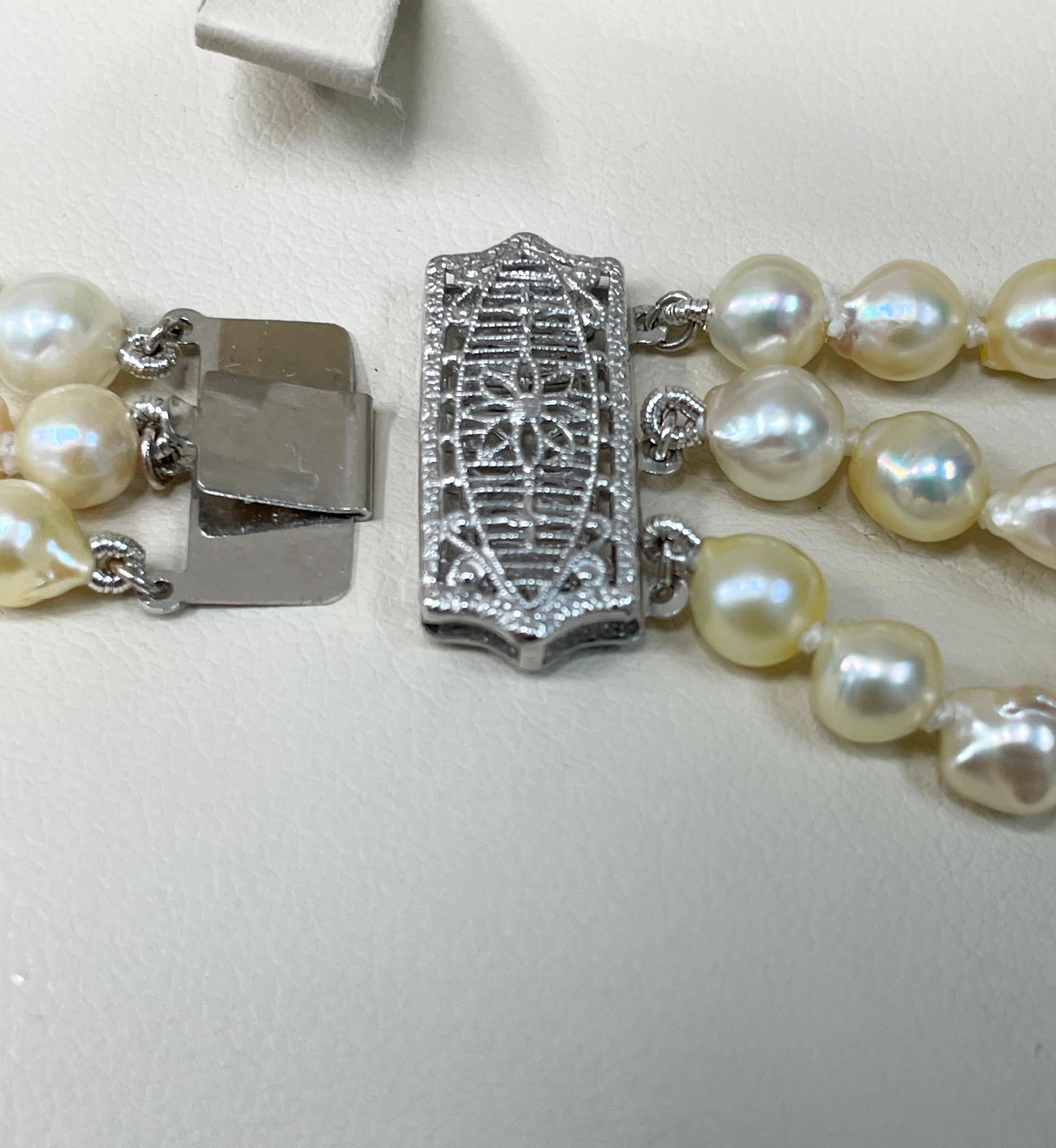 GIA Multi 3-Strand Akoya Baroque Japanese Pearl 14K White Gold Vintage Necklace 9