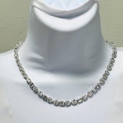 GIA Multi-Shape White Diamond Bezel Necklace in 18K White Gold