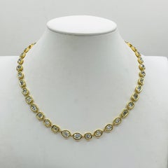 GIA Multi Shape White Diamond Bezel Necklace in 18K Yellow Gold