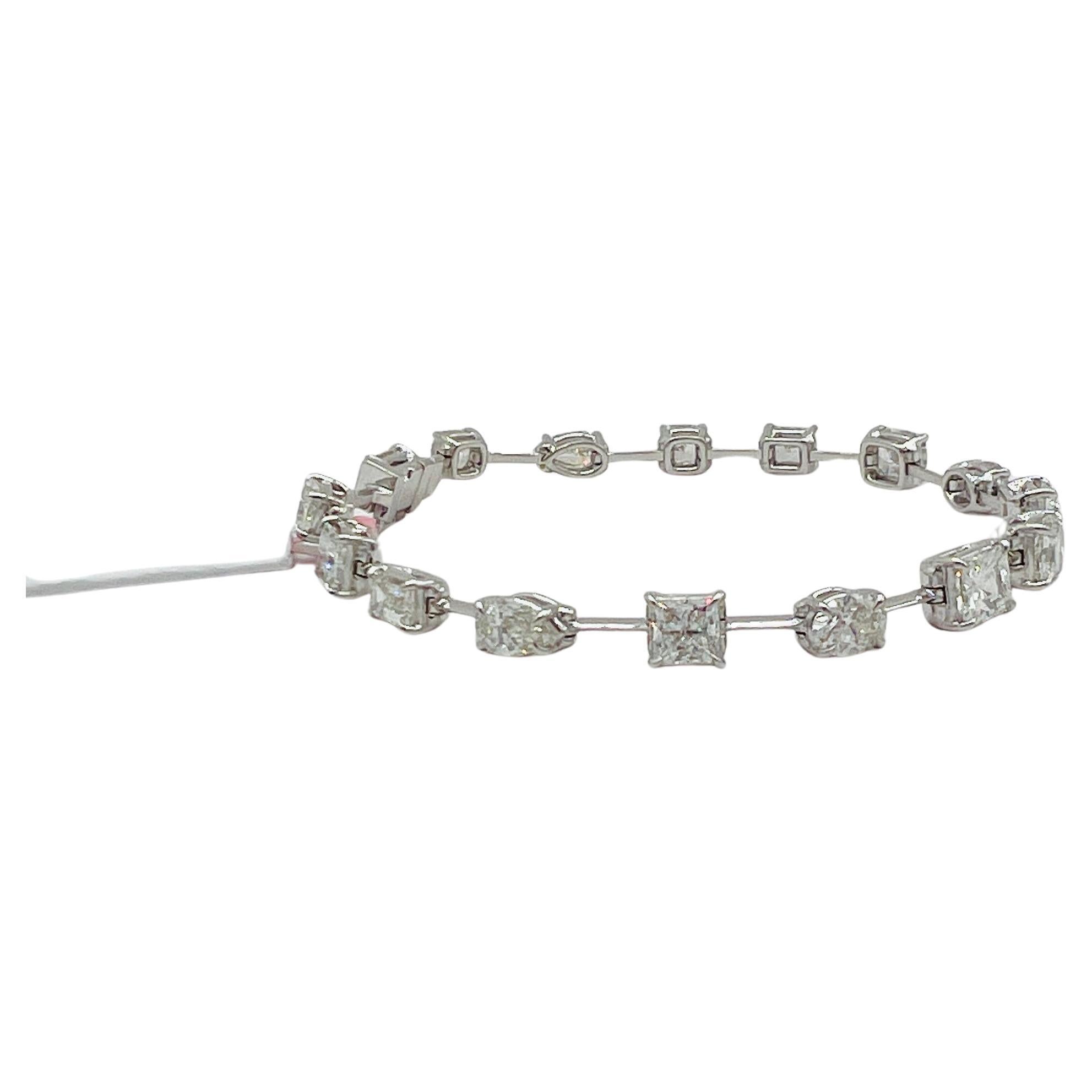 GIA Multi-Shape White Diamond Bracelet in 18K White Gold