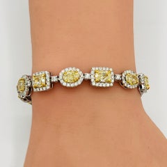 GIA Multi-Shape Yellow and White Diamond Round Bracelet in 18K Two Tone Gold