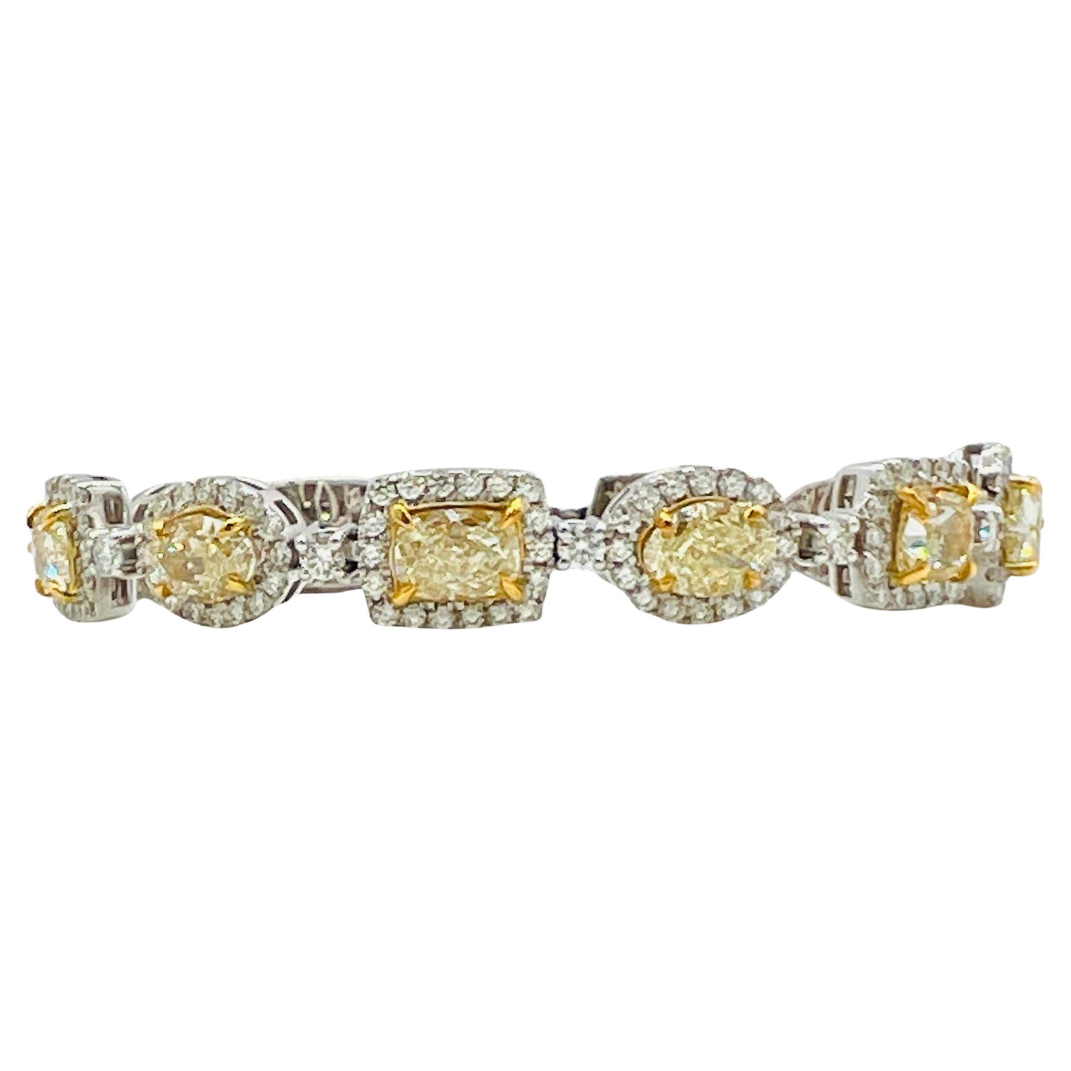 GIA Multi-Shape Yellow and White Diamond Round Bracelet in 18K Two Tone Gold For Sale