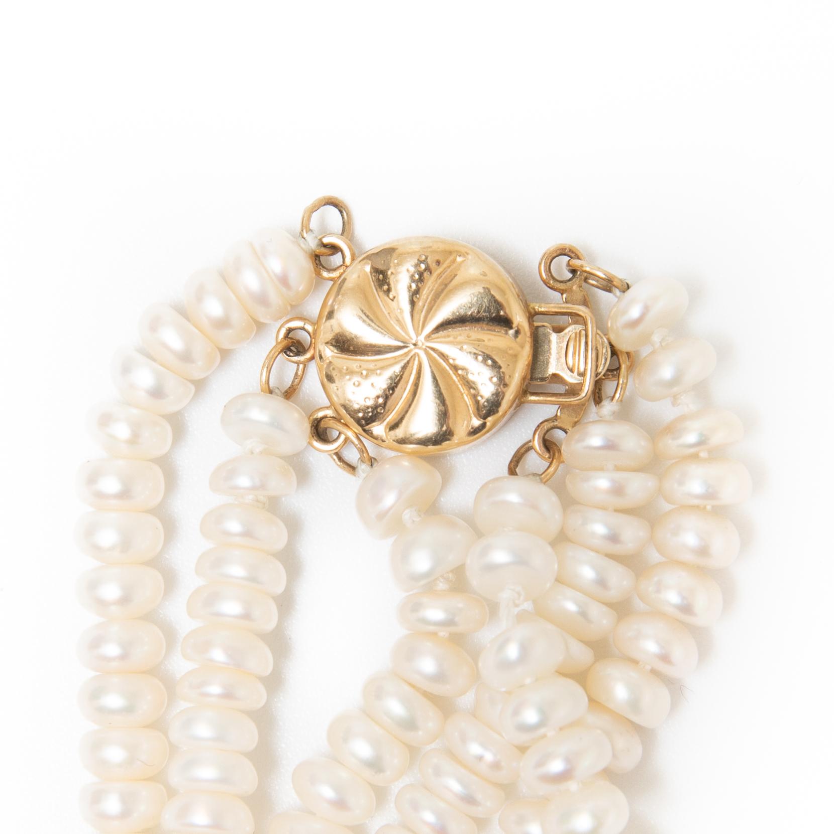 Round Cut GIA Multi Stand Pearl and 14K Gold Necklace, circa 1980