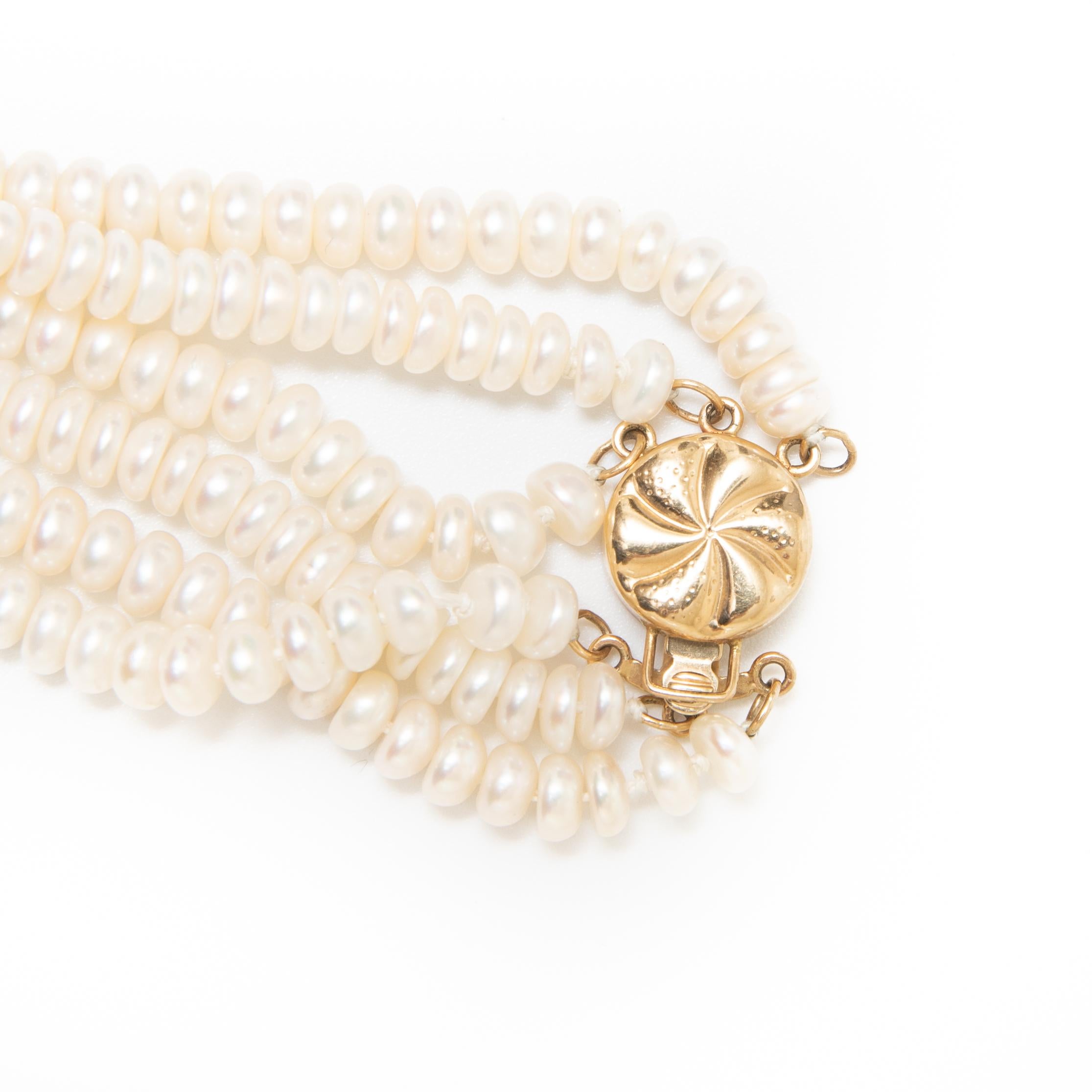 GIA Multi Stand Pearl and 14K Gold Necklace, circa 1980 In Good Condition In Kingston, NY