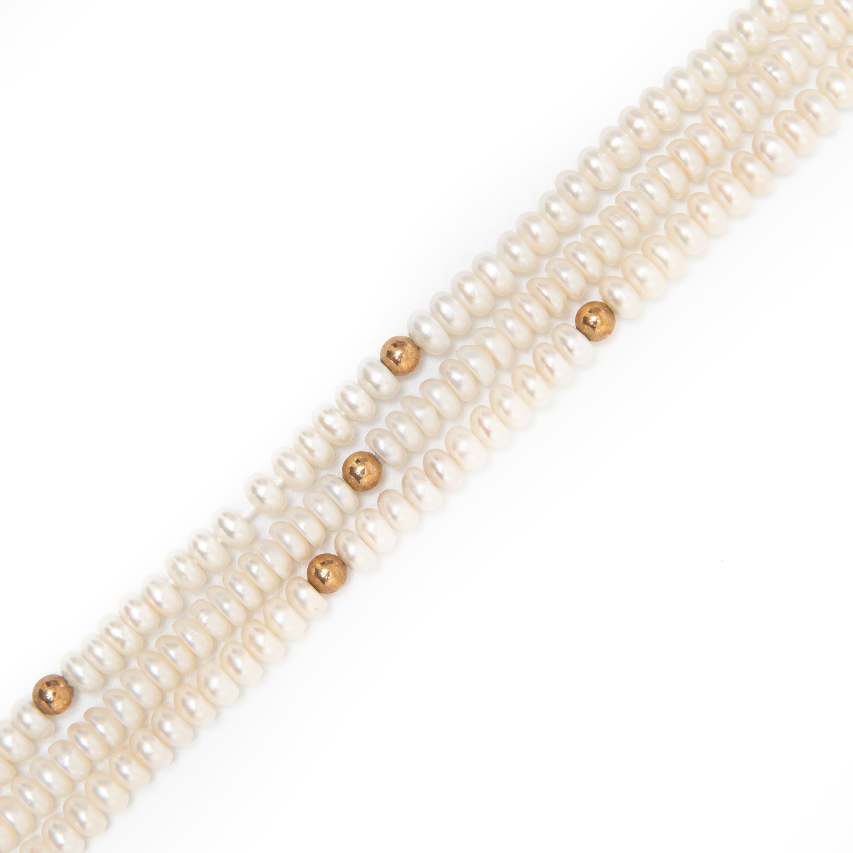 Women's GIA Multi Stand Pearl and 14K Gold Necklace, circa 1980