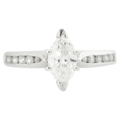 GIA Anillo de Compromiso de Platino con Diamante de Corte Marquesa Natural de 0,98 Quilates En Stock