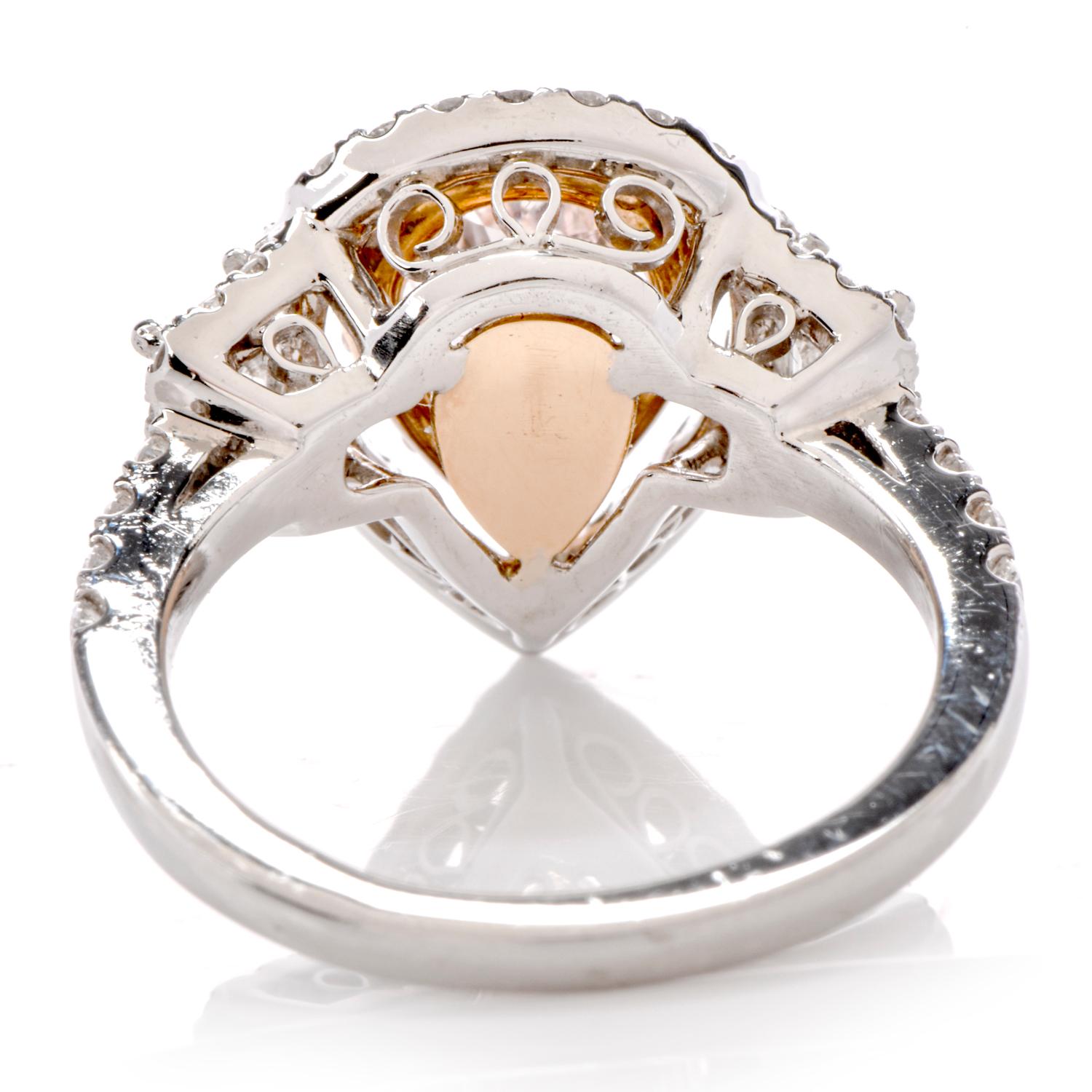 Pear Cut GIA Natural 1.03 Carat Fancy Orangey Pink Diamond Platinum Engagement Ring