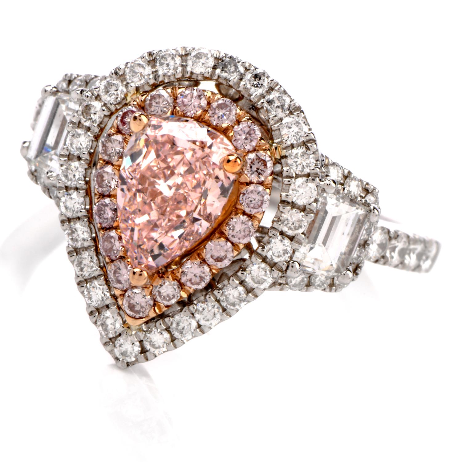 GIA Natural 1.03 Carat Fancy Orangey Pink Diamond Platinum Engagement Ring In New Condition In Miami, FL