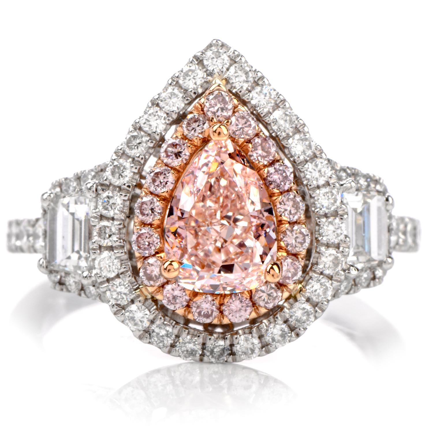 Women's GIA Natural 1.03 Carat Fancy Orangey Pink Diamond Platinum Engagement Ring