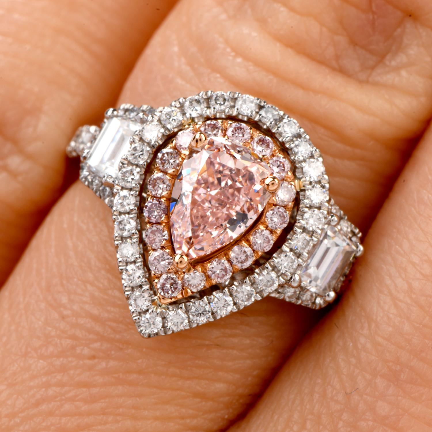 GIA Natural 1.03 Carat Fancy Orangey Pink Diamond Platinum Engagement Ring 1