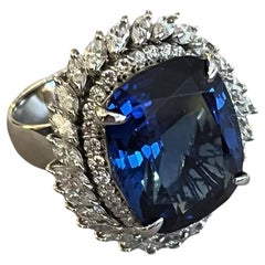 GIA Natural 16.63 carat Tanzanite and Diamond Ring in Platinum