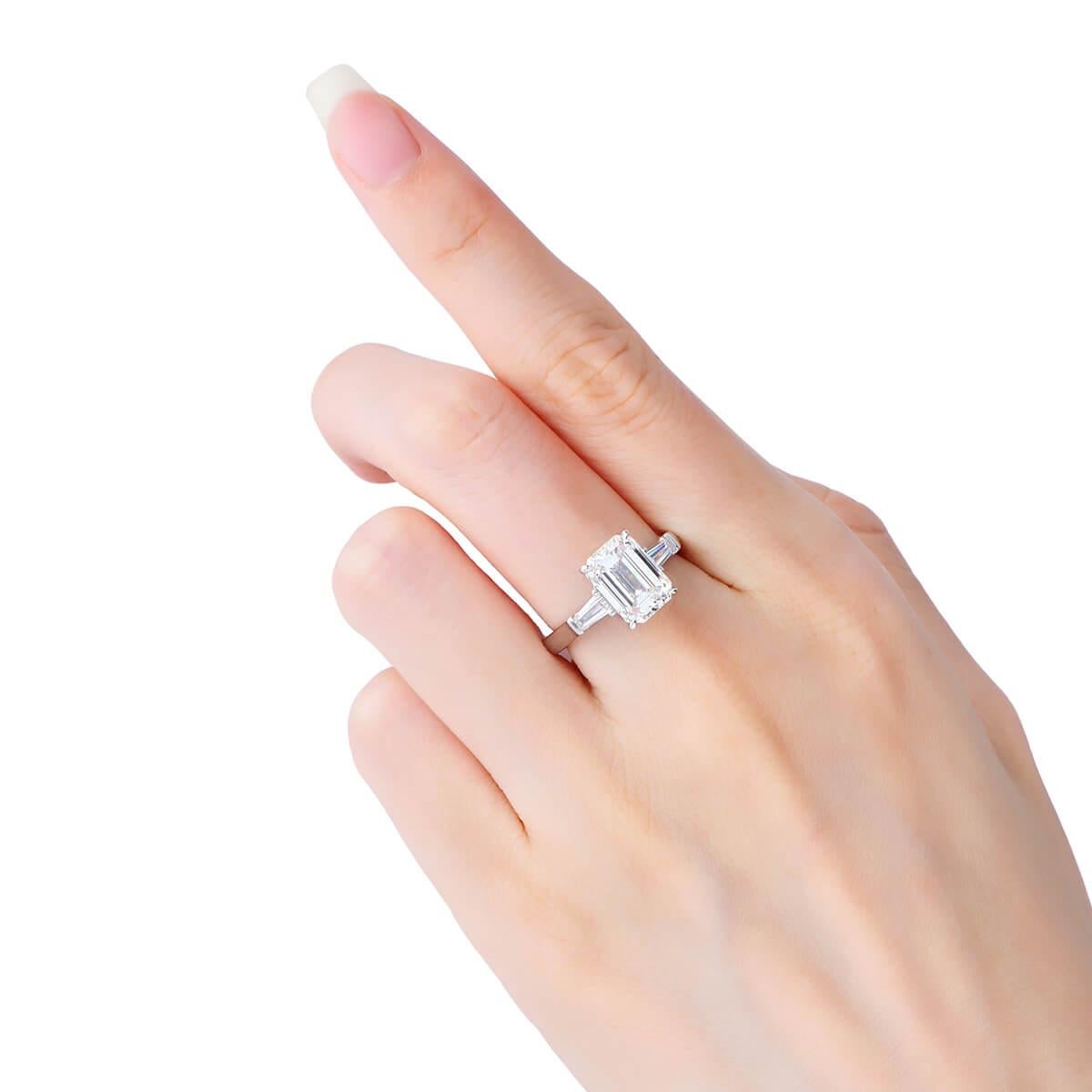 GIA Natural 3.37 Carat Emerald Cut White Diamond 18 Karat Gold Engagement Ring 2