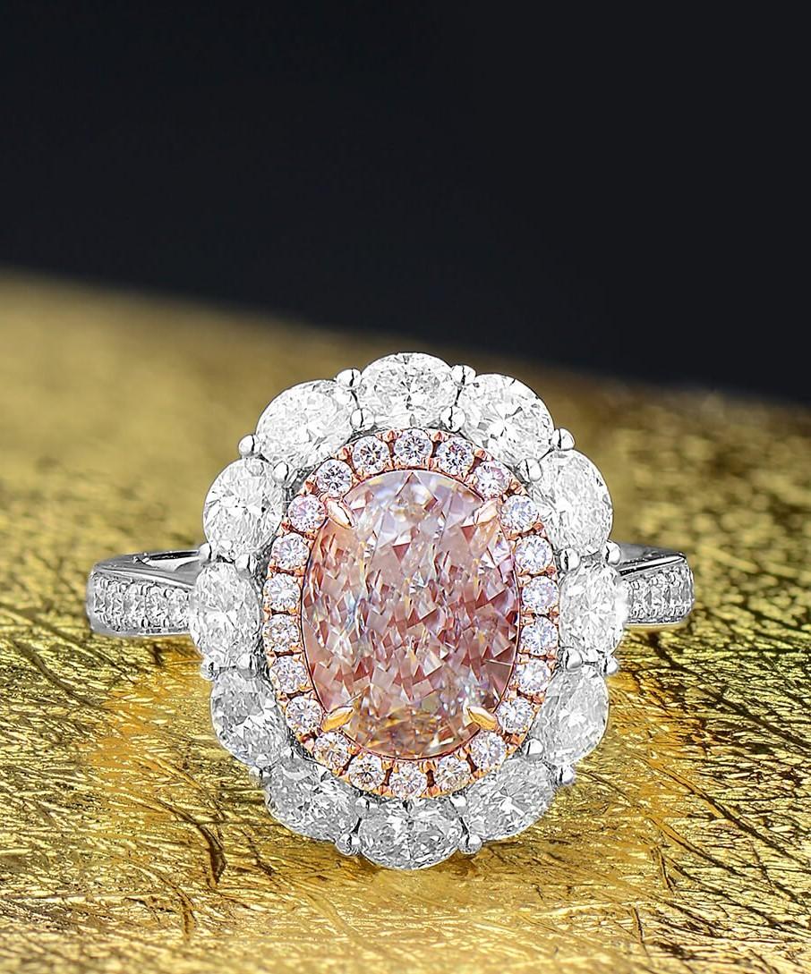 GIA Natural 3.50 Carat Light Pink Oval Diamond Gold Cocktail Engagement Ring 2