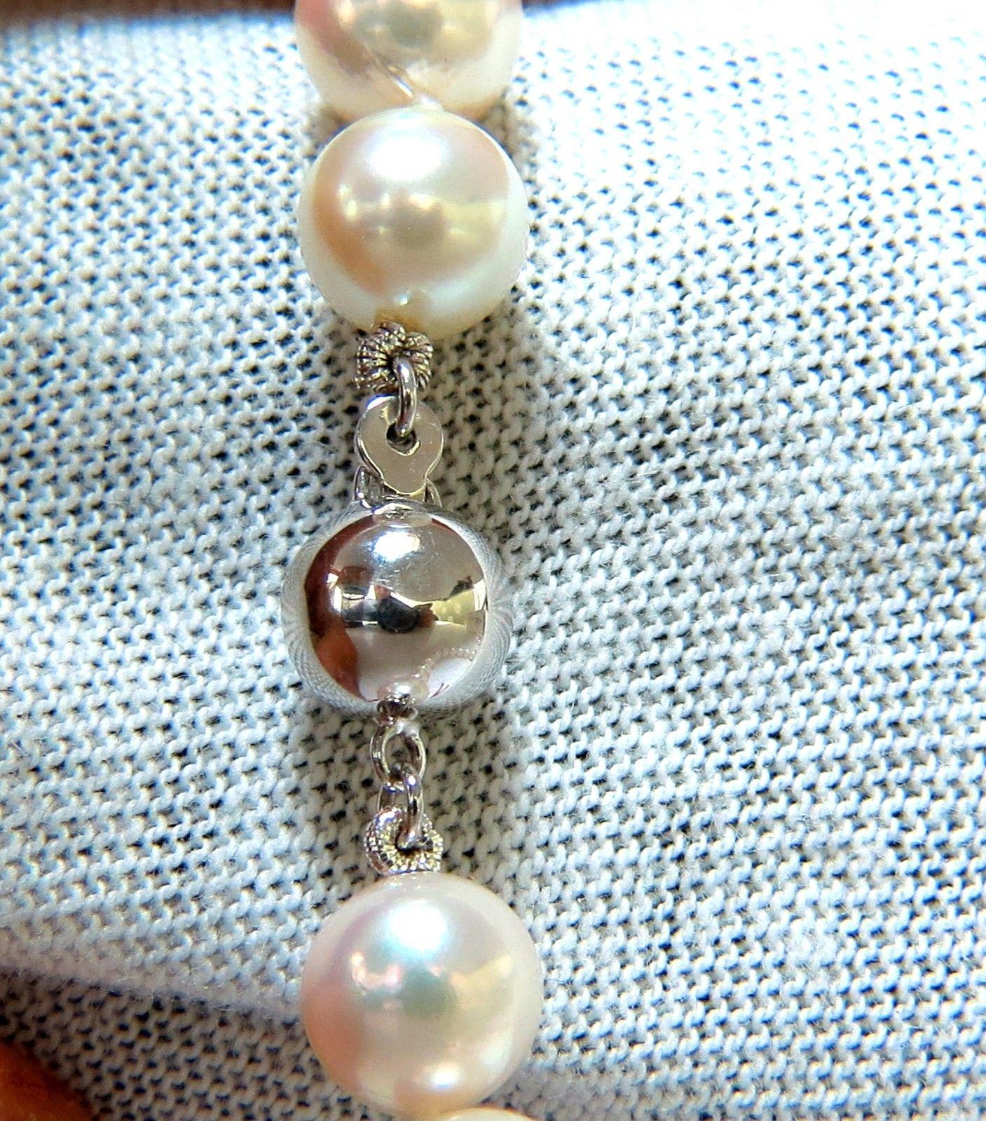 GIA Natural Akoya White Pearls Necklace 14 Karat Gold Ball Clasp In New Condition In New York, NY