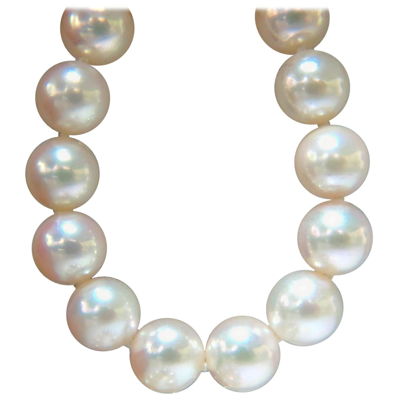GIA Natural Akoya White Pearls Necklace 14 Karat Gold Ball Clasp