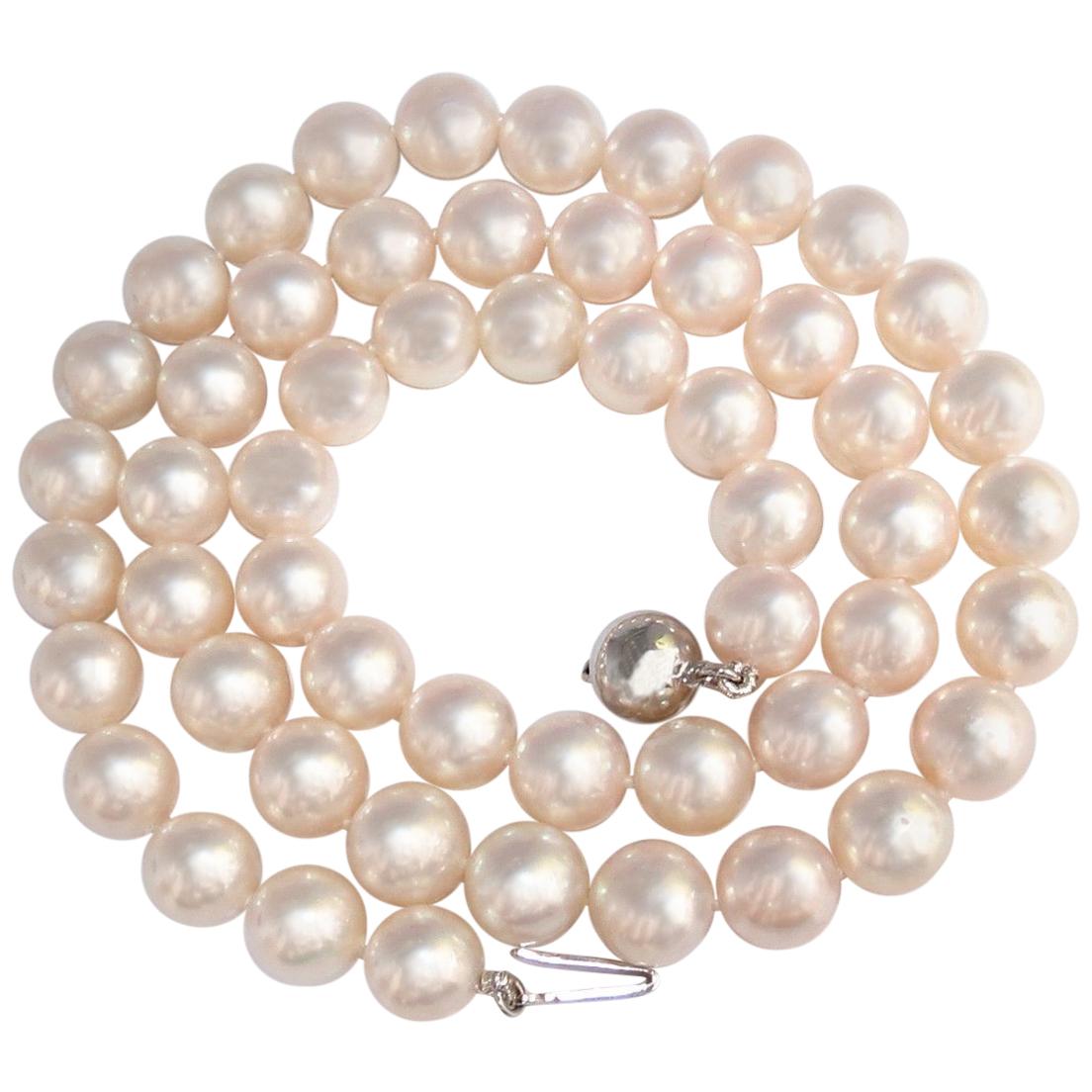 8x18mm White Akoya Cultured Pearl Pendant Necklace 