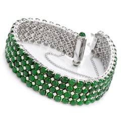 GIA Natural Apple Green Jade Diamond 18 Karat Gold Wide Bracelet