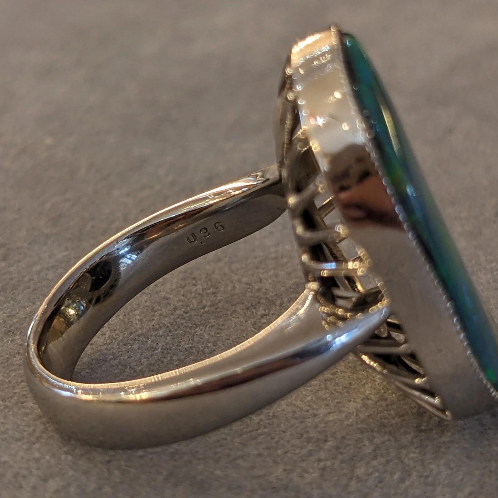 GIA Natural Black Opal 5.40 ct and Diamond Ring in Platinum For Sale 4