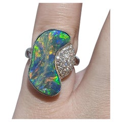 GIA Natural Black Opal 5.40 ct and Diamond Ring in Platinum