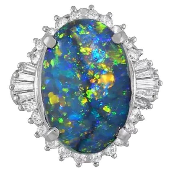 Bague cocktail en platine avec opale noire naturelle de 6,23 carats et diamants certifiés GIA