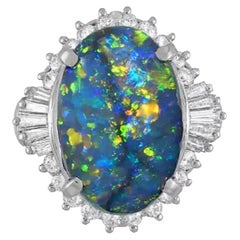 GIA Natural Black Opal 6.23 carats and Diamond Cocktail Ring in Platinum