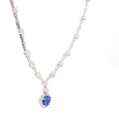 GIA Natural Blue Heart Sapphire and Diamond 11.82 Carat TW Gold Necklace