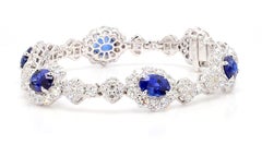 GIA Natural Blue Oval Sapphire and Diamond 21.69 Carat TW Gold Bracelet