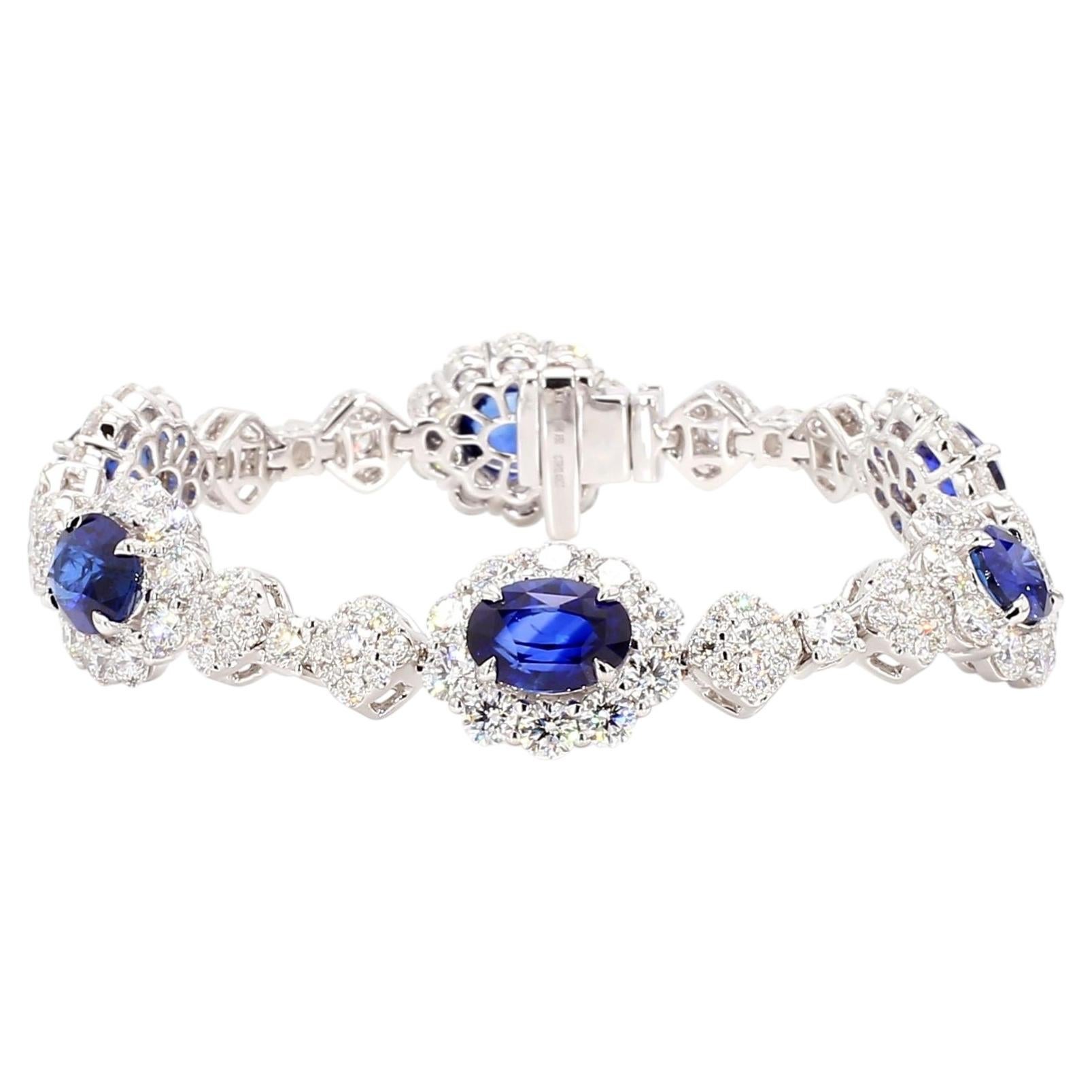 GIA Zafiro Azul Oval Natural y Diamante Pulsera de Oro de 21,69 Quilates TW