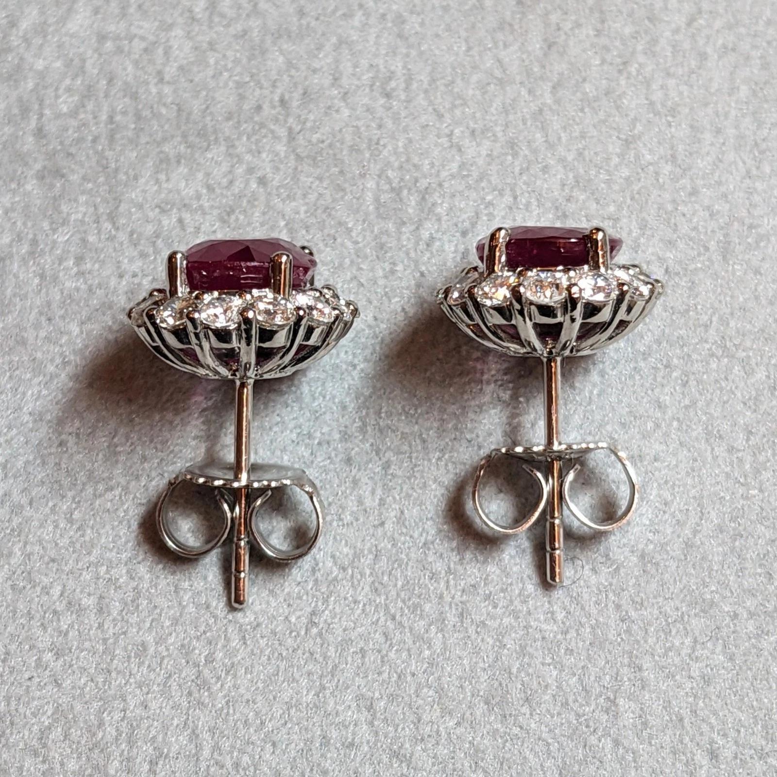 GIA Natural Burma Ruby Oval Stud Earrings with Diamonds in Platinum & 14k Gold For Sale 5