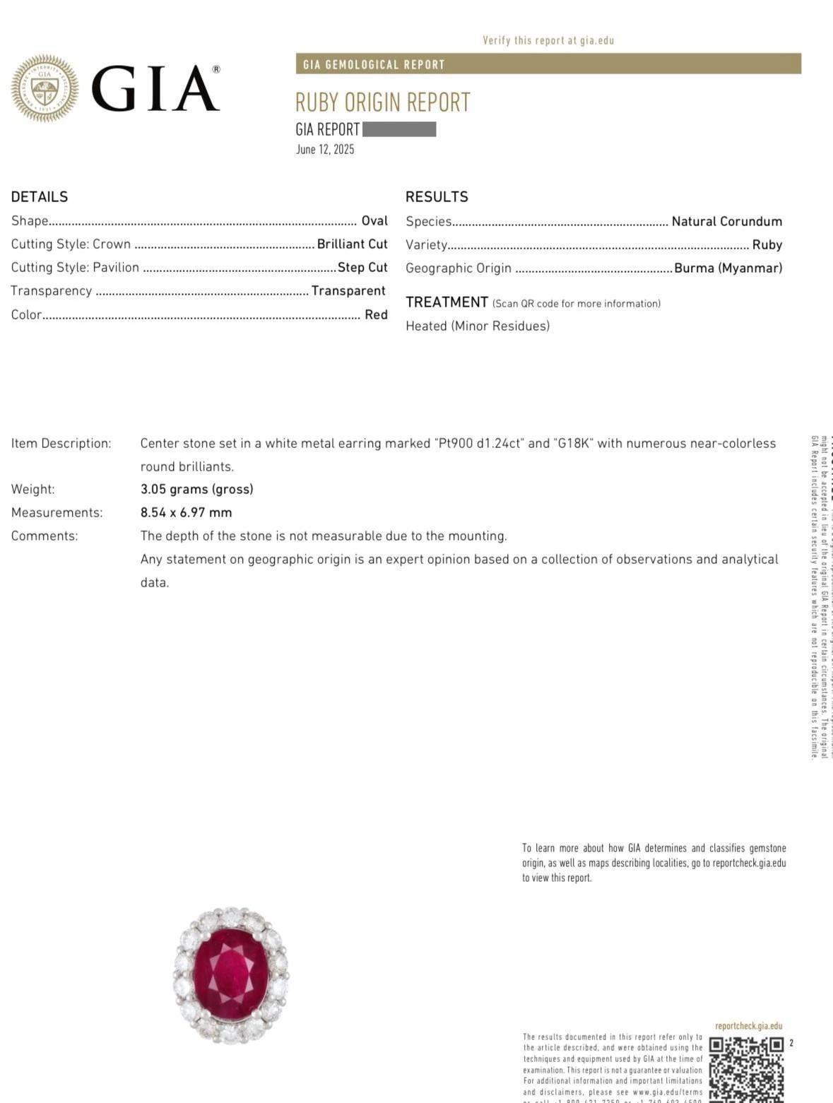 Oval Cut GIA Natural Burma Ruby Oval Stud Earrings with Diamonds in Platinum & 14k Gold For Sale