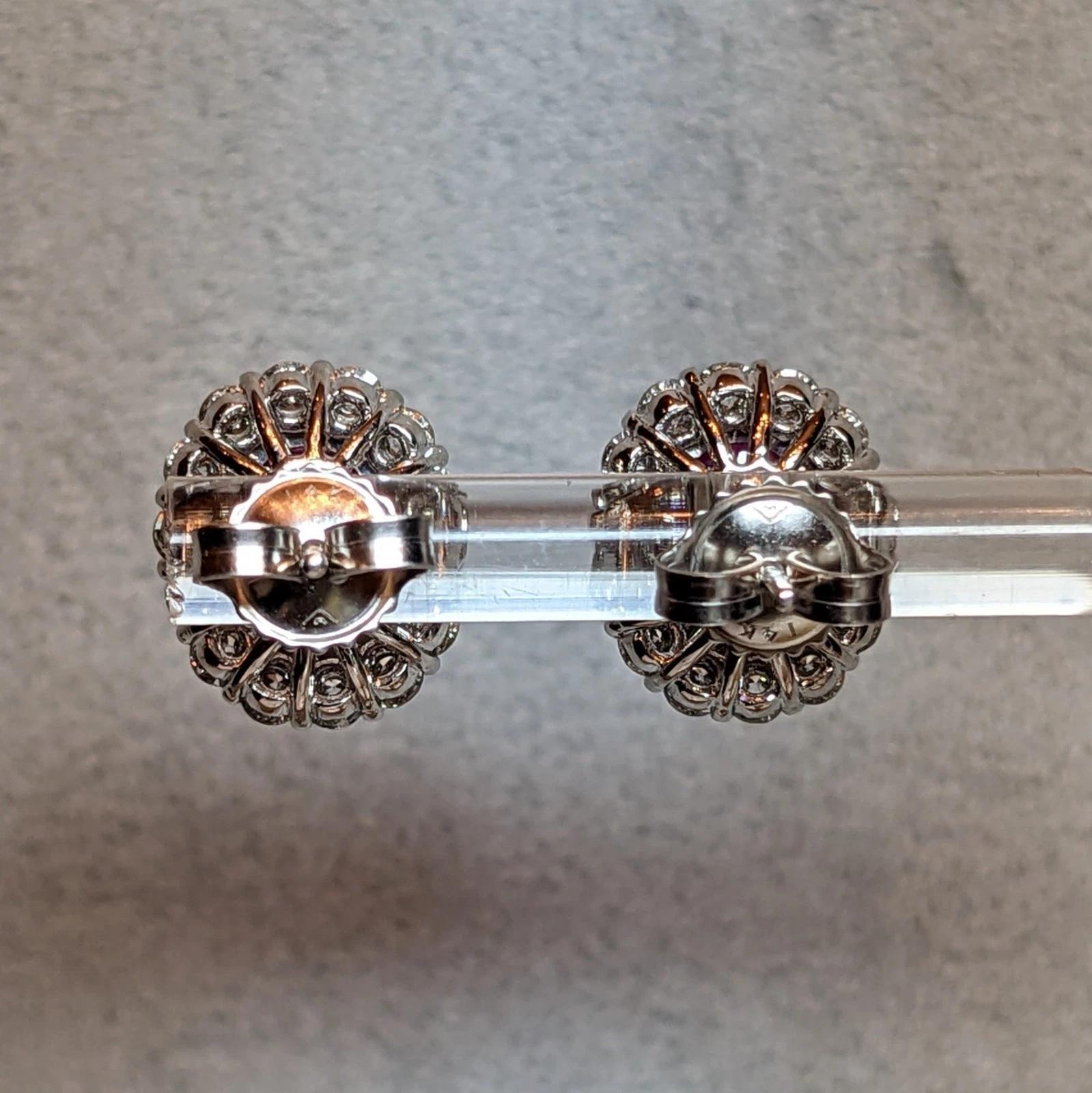 GIA Natural Burma Ruby Oval Stud Earrings with Diamonds in Platinum & 14k Gold For Sale 2