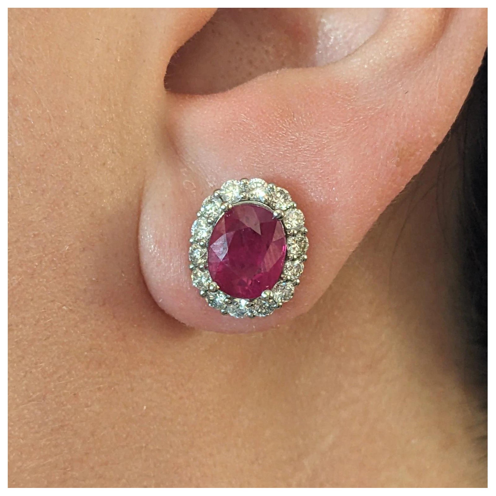 GIA Natural Burma Ruby Oval Stud Earrings with Diamonds in Platinum 
14k Gold For Sale