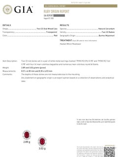 Boucles d'oreilles ovales en platine et or 18 carats avec diamants en rubis naturel de Birmanie GIA