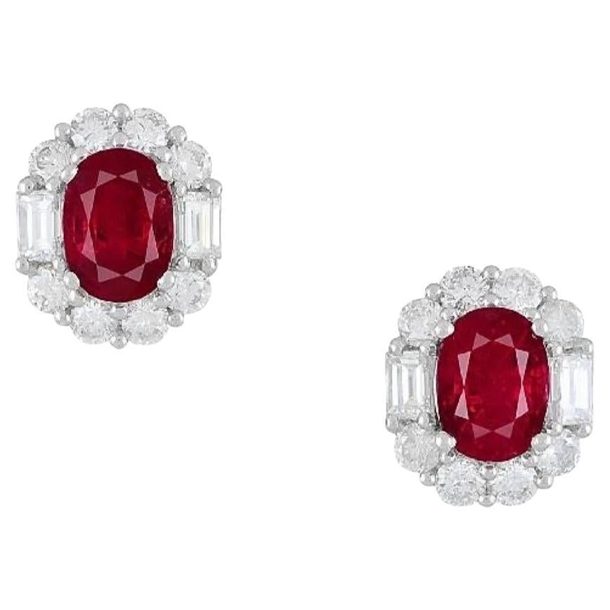 GIA Natural Burma Ruby Oval Stud Earrings with Diamonds in Platinum
18k Gold