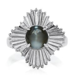 GIA Natural Cat's Eye Chrysoberyl Diamond Platinum Ballerina Ring