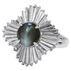 GIA Natural Cat's Eye Chrysoberyl Diamond Platinum Ballerina Ring