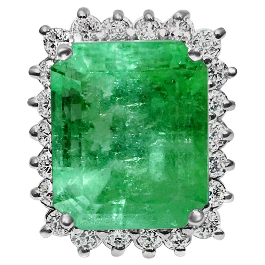 GIA Certified Natural 20 Carat Colombian Emerald Diamond Ring For Sale