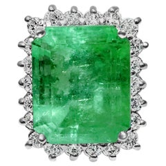 GIA Certified Natural 20 Carat Colombian Emerald Diamond Ring