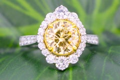 GIA Natürlicher Diamant Rund Fancy Gelb 2,95 CTW Verlobungsring 18K Weißgold