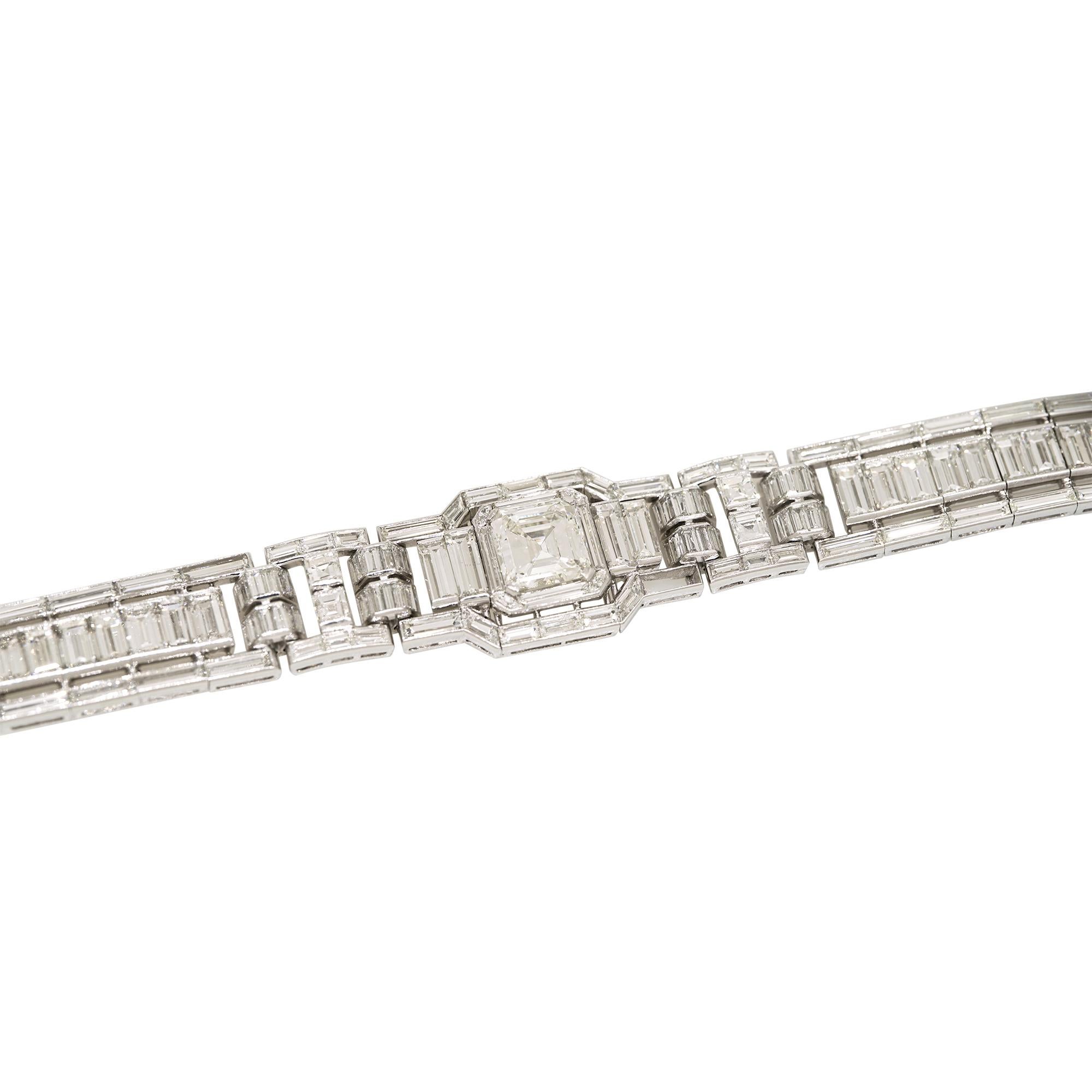 Art Deco GIA Natural Emerald Cut & Multi-Shape Diamond Platinum Bracelet In Stock For Sale