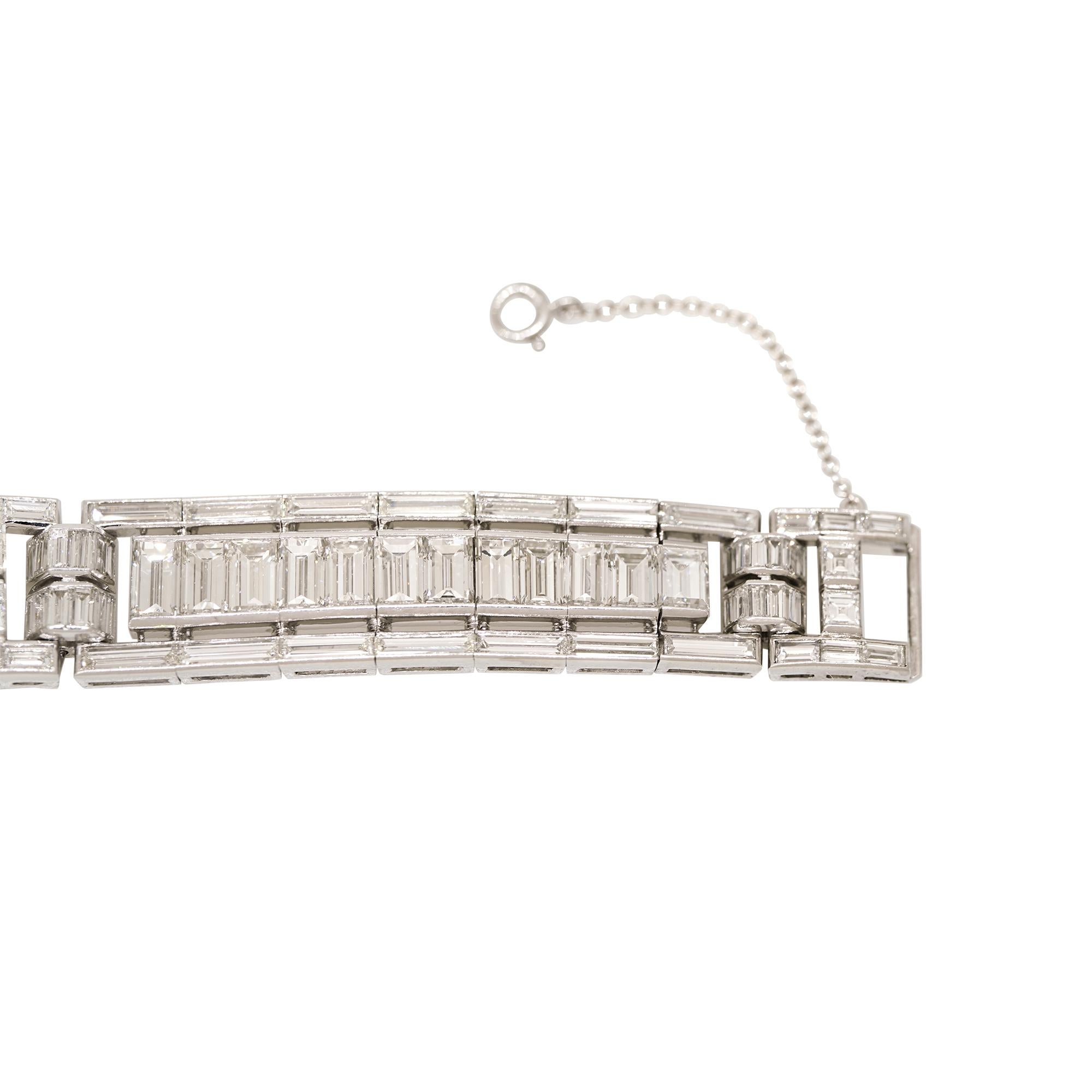 Women's GIA Natural Emerald Cut & Multi-Shape Diamond Platinum Bracelet In Stock For Sale
