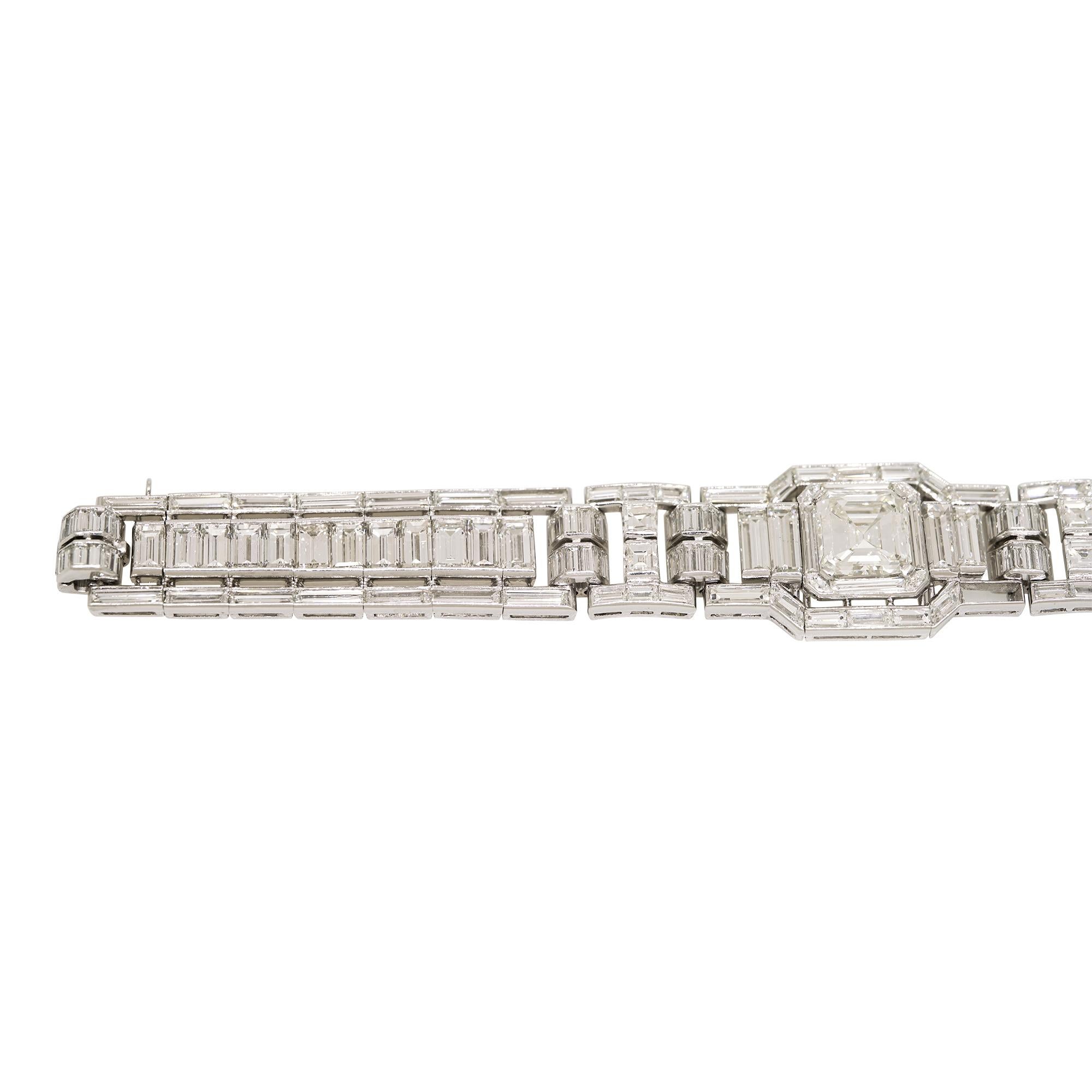 GIA Natural Emerald Cut & Multi-Shape Diamond Platinum Bracelet In Stock For Sale 2