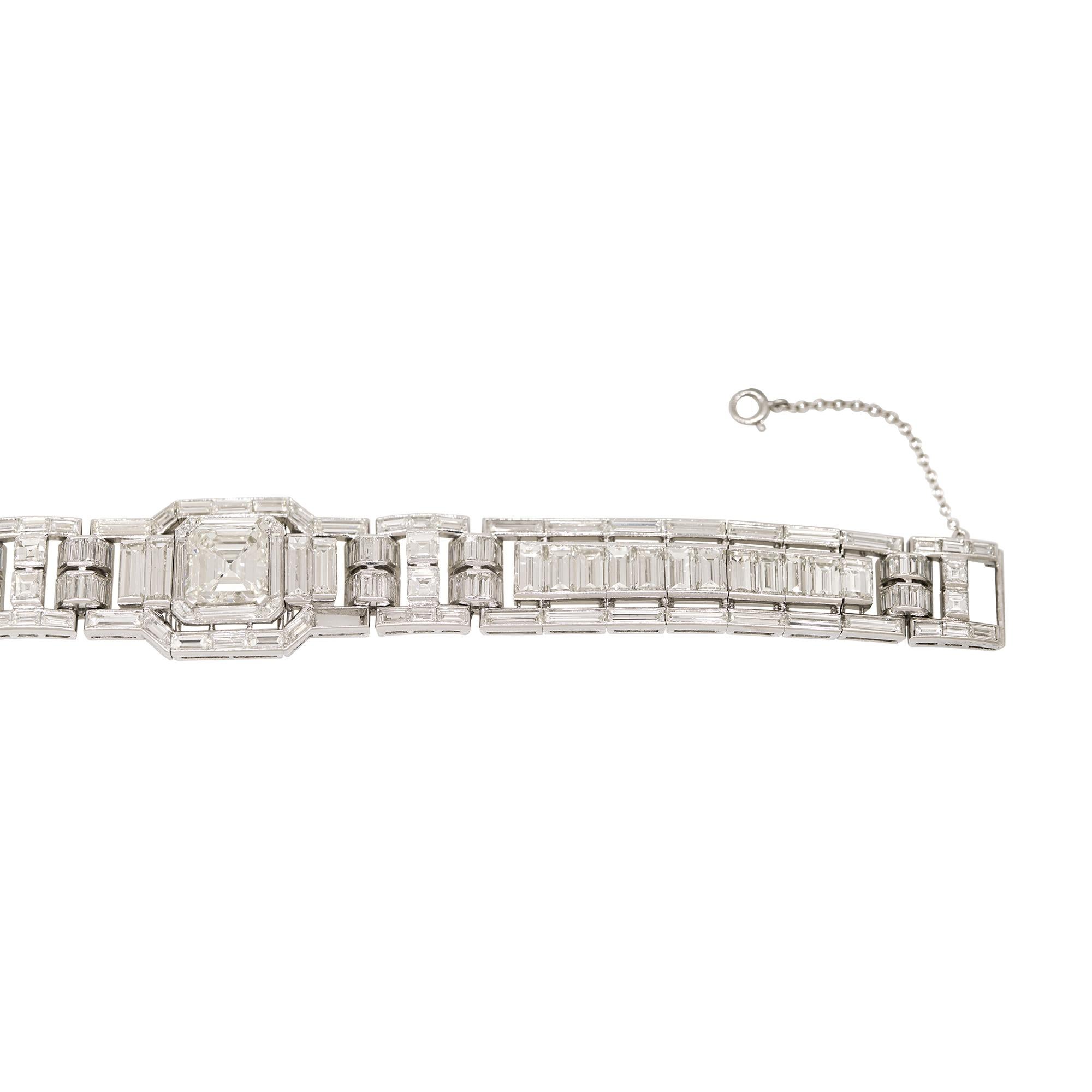 GIA Natural Emerald Cut & Multi-Shape Diamond Platinum Bracelet In Stock For Sale 3