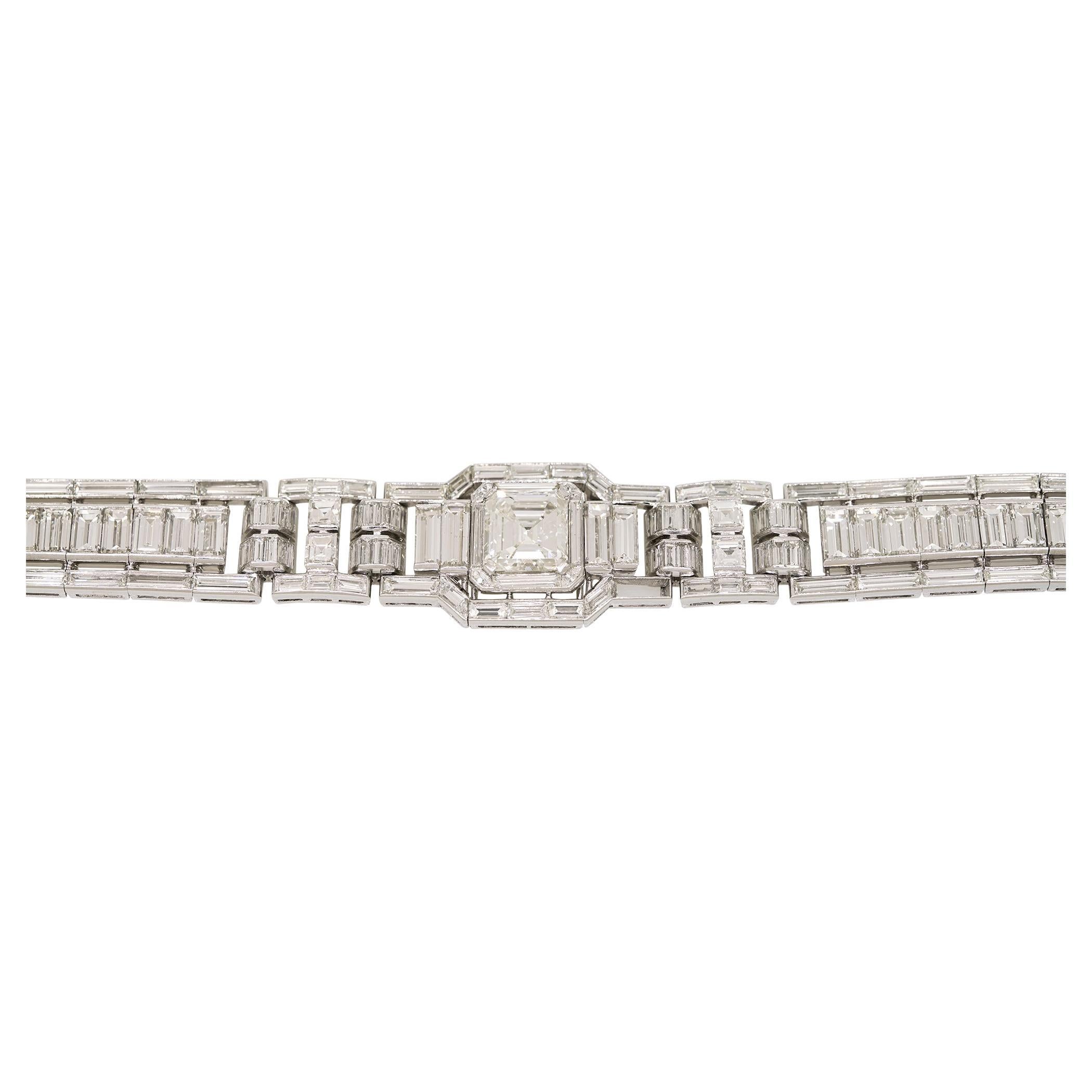 GIA Natural Emerald Cut & Multi-Shape Diamond Platinum Bracelet In Stock